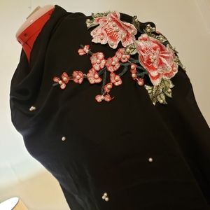 Black Shawl Floral Applique